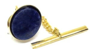 GENUINE OVAL SODALITE TIE TACK 18KT GOLD PLATED - Picture 1 of 4