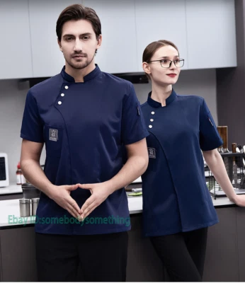 Unisex Men Women Chef Jacket Short Sleeve Summer Cook Coat Kitchen Uniform M-4XL - Image 1 of 4