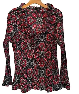 East 5th Blouse Size 1X Red Black Multi Crinkly Women Top Blouse Shirt - Picture 1 of 12