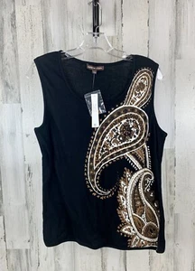 Adrienne Vittadini Women’s Black Fall Paisley Sleeveless Sweater Size L  - Picture 1 of 5