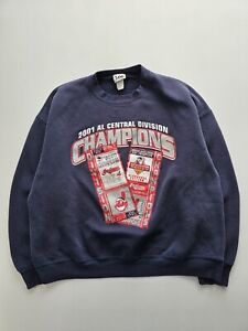 Vintage Cleveland Indians 2001 AL Central Champions Blue Crewneck Sweatshirt XL