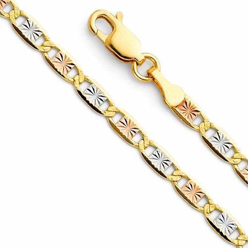 Collana Catena Valentino 14k Oro Solido Tri Colori 3 3mm Catena Tres Oro Solido