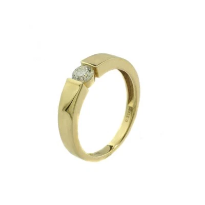 Vente Valeur 2.850 Euros Solitaire Brillant Bague 0,31 Ct 750 Or Jaune Monture - Photo 1/4