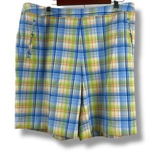 Liz Golf Size 16 Audra Plaid Shorts Blue Green Spring Summer Preppy Casual - Picture 1 of 10