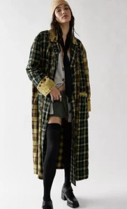 Free People Rodeo Plaid Duster Embellishment Fray Piecing Green Yellow Blk M NEW - Picture 1 of 7