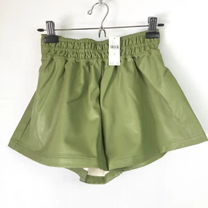 By Anthropologie Womens XS Shorts The Seaside Moss Green Faux Leather Pull On - Picture 1 of 6