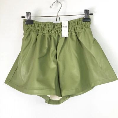 By Anthropologie Womens XS Shorts The Seaside Moss Green Faux Leather Pull On - Image 1 of 4
