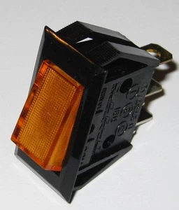 Dreefs Illuminated Rocker Switch - SPST - 125V 25A - Lighted Amber - Snap-in - Picture 1 of 7