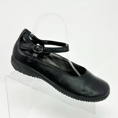 Josef Seibel Black Leather Mary Jane Ankle Strap Flats Size 39 (US 8-8.5) - Image 1 of 4