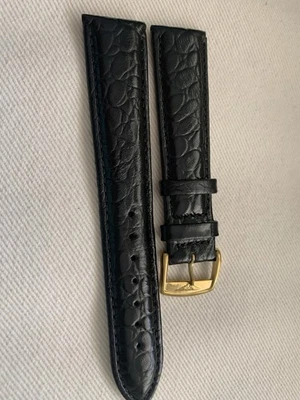 Correa de reloj Longines de 20 mm de cuero genuino negro hebilla chapada en oro usada Foto 1 de 4