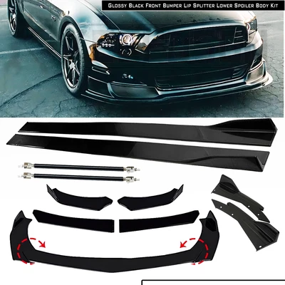 For 05-09 Ford Mustang GT Front Bumper Lip Chin Spoiler Glossy Black Side Skirt - Image 1 of 4