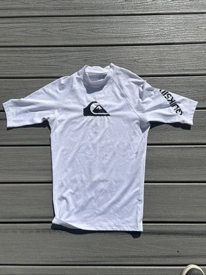 Quiksilver Swim Shirt Men’s Sz S Short Sleeve Rash Guard UVtech ~White~ - Image 1 of 4