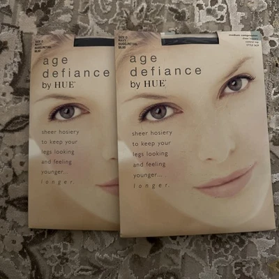 2-Hue Women's Sheer Shaper/Age Defiance Control Top Navy Pantyhose, Size D NEW - Image 1 of 2