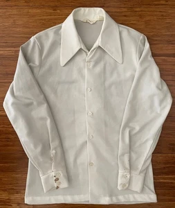 Vintage Dolchkragen Zuhälter Hemd weiß M California 70er Disco schwarz Power - Bild 1 von 9