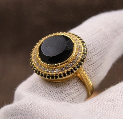 Anello in onice nero e zirconi anello di design anello in argento sterling... - Immagine 1 di 4