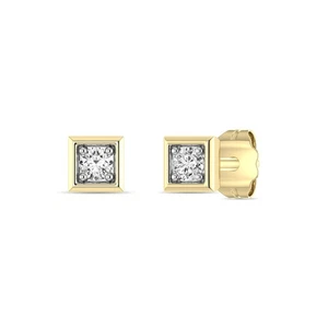 Square Shape Earrings 0.08 Ct Lab Grown Diamond Stud Earrings in 10K Yellow Gold - Picture 1 of 5