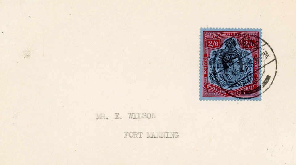 P6/17 NYASALANDIA 1947 FORT MANNING CUBIERTA LOCAL 2/6 PLACA CLAVE Foto 1 de 1