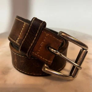 Distressed Brown Leather Belt Soft Thick Stitching Western Workwear Style 40" - Picture 1 of 8