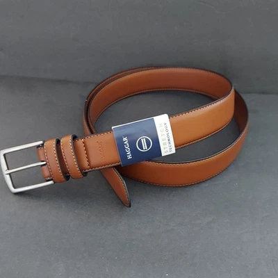 Cinturón Haggar Hombre Cuero Marrón Talla XL (42-44) Tecnología Elástica Hebilla Plateada Foto 1 de 4