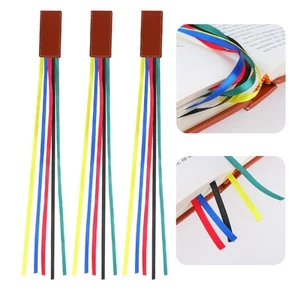 3 Pcs Bible Ribbons Bookmarks Leather Bookmarks w/ Colorful Ribbons for Reading - Picture 1 of 7