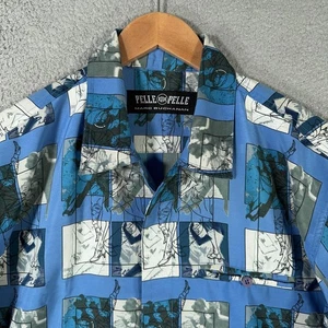 VTG Y2K Pelle Pelle Marc Buchanan Shirt Men L Blue AOP Graffiti Cuban Hip Hop - Picture 1 of 13