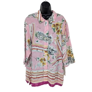Vintage David Dart Tunika Top Damen Größe 1X Knopfleiste Blumenmuster künstlerischer Lagenlook USA - Bild 1 von 10