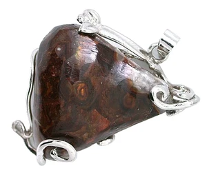 Fire Agate Wirewrapped Silver Color Pendant 22 Inch Snake Chain FAR3/101825 - Picture 1 of 3