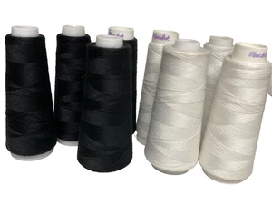 Lot of 8 Maxi Lock Sewing Thread Cone Spools Black & White - Talon Maxilock - Picture 1 of 2