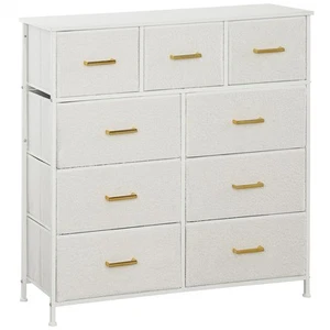 HOMCOM Chest of Drawers with 9 Drawers, Boucle Storage Organiser, Cream - Picture 1 of 11