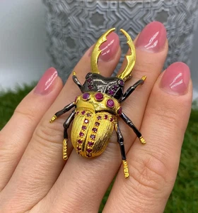 Brooch-Pendant with Ruby natural gemstone, silver 925, gold plated - Picture 1 of 4