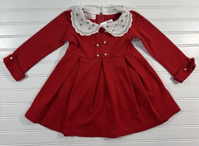 Dulce Vestido Rojo Charlotte Blanco Cuello de Encaje Preppy Niñas Pequeñas Talla 4 Cuentas Foto 1 de 4