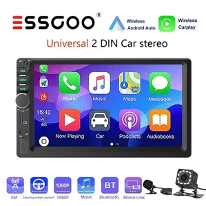 Double Din 7" Car Stereo Android/Apple Carplay Radio Touch Screen W/ Backup Cam - Picture 1 of 15