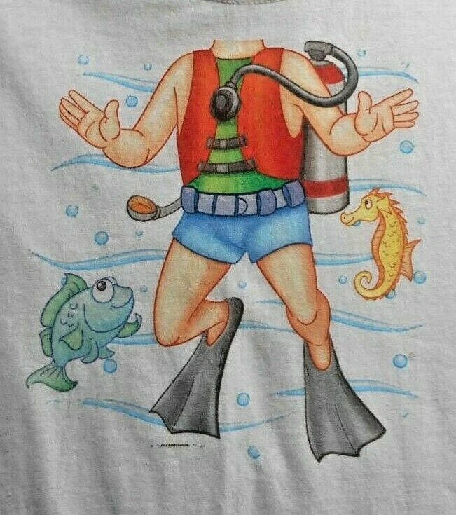 水肺潜水员游泳身体鳍白色棉质T恤 T 恤尺寸 S 小号青少年  — 第 1/2 张图片