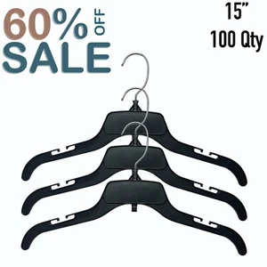 Black Clothes Hangers 15" for shirts 100 Qty (IT#11) - Picture 1 of 3