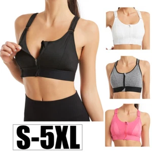 High Impact Sports Bra Plus Size Zip Front Fastening Padded Bra Adjustable Strap - Picture 1 of 24