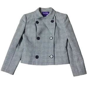Ralph Lauren Collection Purple Label Blazer Women 2 Plaid Double Breasted Jacket - Picture 1 of 20