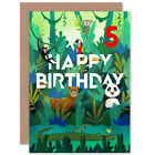 Jungle Animals 5th Birthday Blank Greeting Card With Envelope