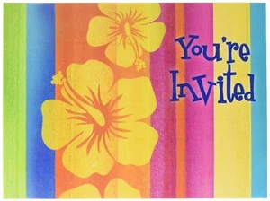 Sunset Stripes Bright Hibiscus Tropical Summer Luau Theme Party Invitations - Picture 1 of 1