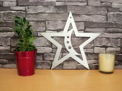 Металлическая ЗВЕЗДА с ЛУНОЙ подвесное садовое украшение. Деревенский садовый художественный декор. Xmas STAR - Изображение 1 из 4