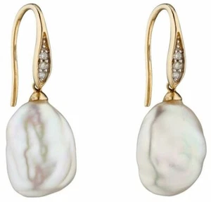 Elements Gold Womens Baroque Pearl and Diamond Earrings - Gold - Picture 1 of 1