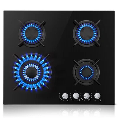 Built in Gas Hob 4 burners, TopStrong 60cm Black Glass , NG/LPG Convertible - Image 1 of 4
