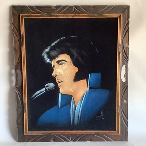 Vintage Framed Crying Elvis Presley Black Velvet Painting 70s/80s - Picture 1 of 10
