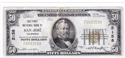 $50 1929 T1 National SAN JOSE California CA 🇺🇸 Rarely Seen! 🇺🇸 - Image 1 of 2