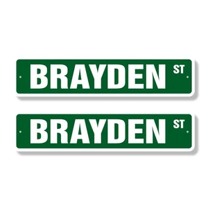 BRAYDEN Street Sign (2 Pack) Childrens Name Room Metal Road Sign - Picture 1 of 7