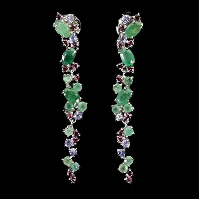 925 Sterling Silver Earrings Oval Emerald 5x3mm Tanzanite Gemstone Jewelry - Image 1 of 4