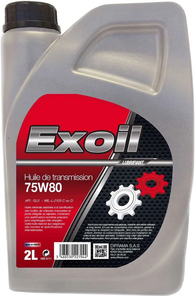 Huile de boîte EXOIL 75W80 2L - Photo 1/1