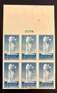 Bloque de placa de sello del Parque Nacional Yellowstone 5c de EE. UU. 760/1935 6 fallas menores NG - Imagen 1 de 2