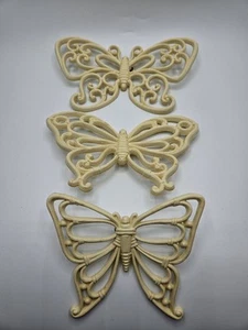 Vintage 1978 Homco Rattan Look Butterfly Wall Decor Set 3 Cream MCM Retro - Picture 1 of 9