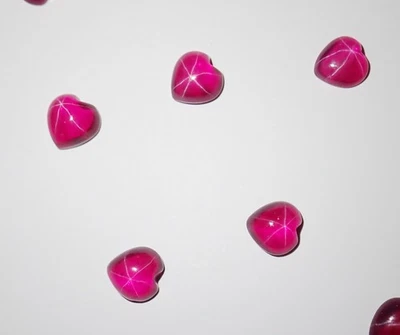 Transparent Star Ruby Heart 8x8 mm Cabochon Created 6 Rayed Stone 5 pieces Lot - Image 1 of 4