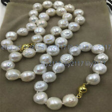Huge 12-14MM White Baroque South Sea Real Pearl Necklace Bracelet Earrings Set